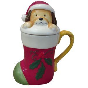 Pfaltzgraff Puppy Surprise Dog Stocking Covered Christmas Coffee Mug Tea Cup